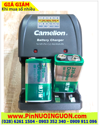 Camelion BC-0904SM; Bộ sạc pin 9v Camelion BC-0904SM kèm sẳn 02 pin sạc NiMh Delipow 9v 230mAh